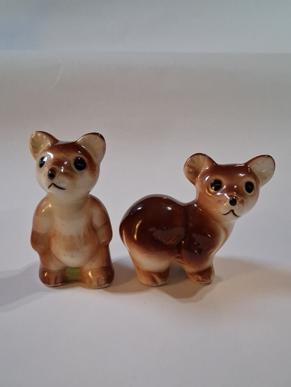 Ceramic Bear Cub Figurines Vintage Cute Glaze Small Brown Woodland Creatures